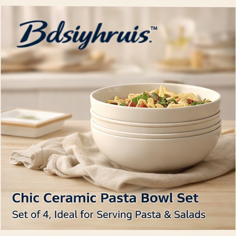 Bdsiyhruis™ Chic Ceramic Pasta Bowl Set - Set of 4, Ideal for Serving Pasta & Salads
