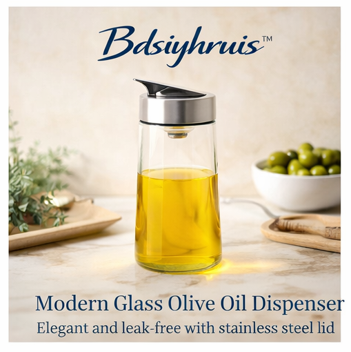 Bdsiyhruis™ Modern Glass Olive Oil Dispenser - Elegant and Leak-Free with Stainless Steel Lid