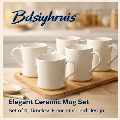 Bdsiyhruis™ Elegant Ceramic Mug Set - Set of 4, Timeless French-Inspired Design