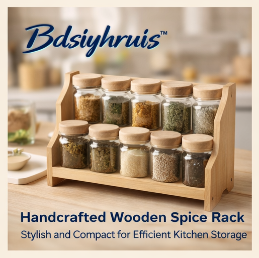Bdsiyhruis™ Handcrafted Wooden Spice Rack - Stylish and Compact for Efficient Kitchen Storage
